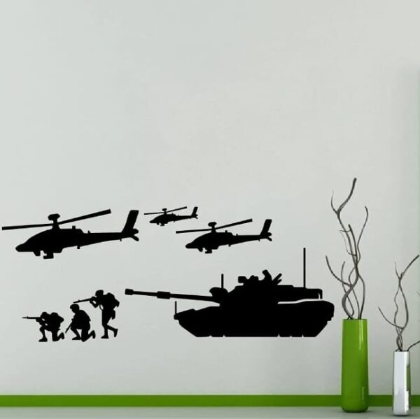 7 pec set  Military planes tank soldier  Kids room decoration Wooden stickers